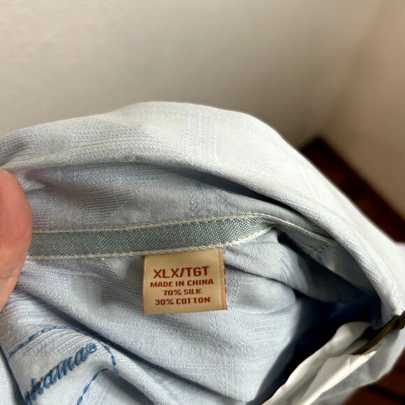 Tommy Bahama Silk Cotton Hawaiian Button Up Shirt Mens Size XLX Blue Two Tone - Picture 5 of 5